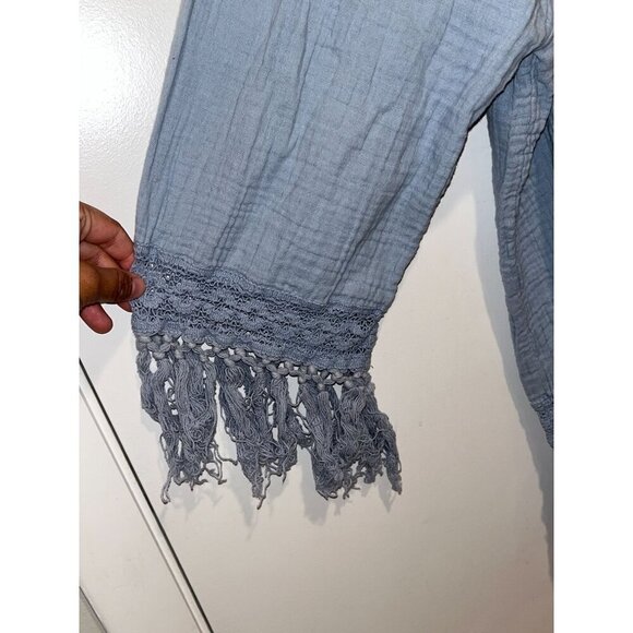 Ashley Stewart Light Blue Fringe Hem Boho Peasant Tunic Top Women's Size 14/16 - Picture 4 of 9